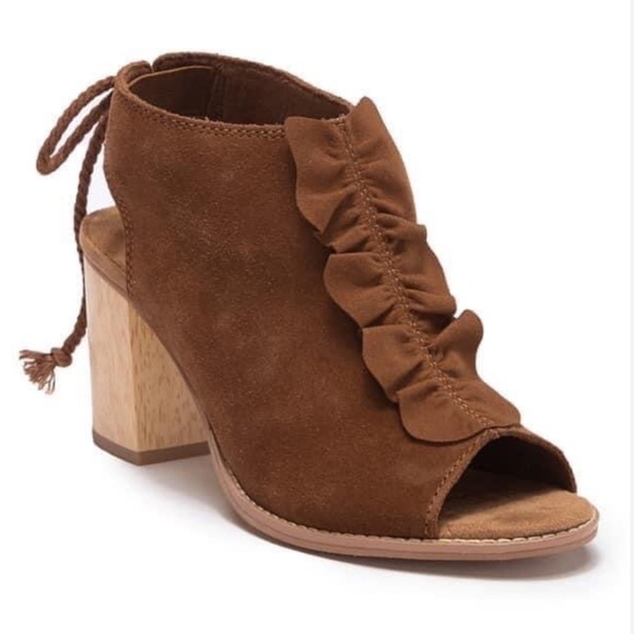 TOMS Elba Amber Suede Block Heel Sling back Peep toe shoe sandal Sz 7 - Picture 2 of 11